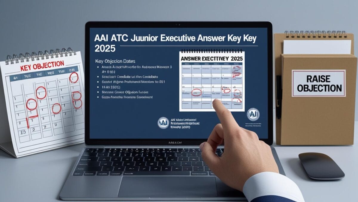 AAI ATC Junior Executive Answer key 2025 Candidate viewing AAI ATC Junior Executive Answer Key 2025 on laptop with exam dates and objection details visible on screen.