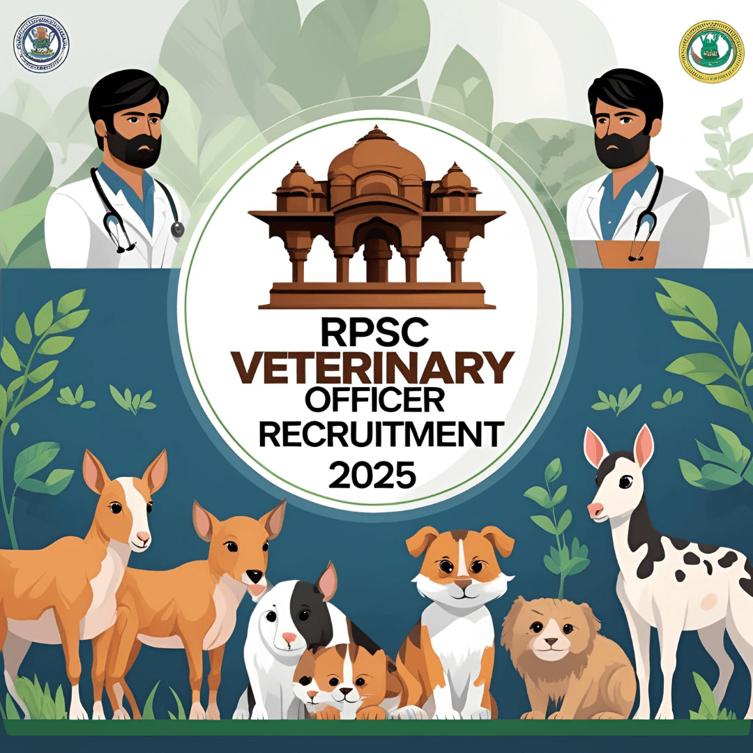 RPSC Veterinary Officer Recruitment 2025 poster with job details and veterinary theme