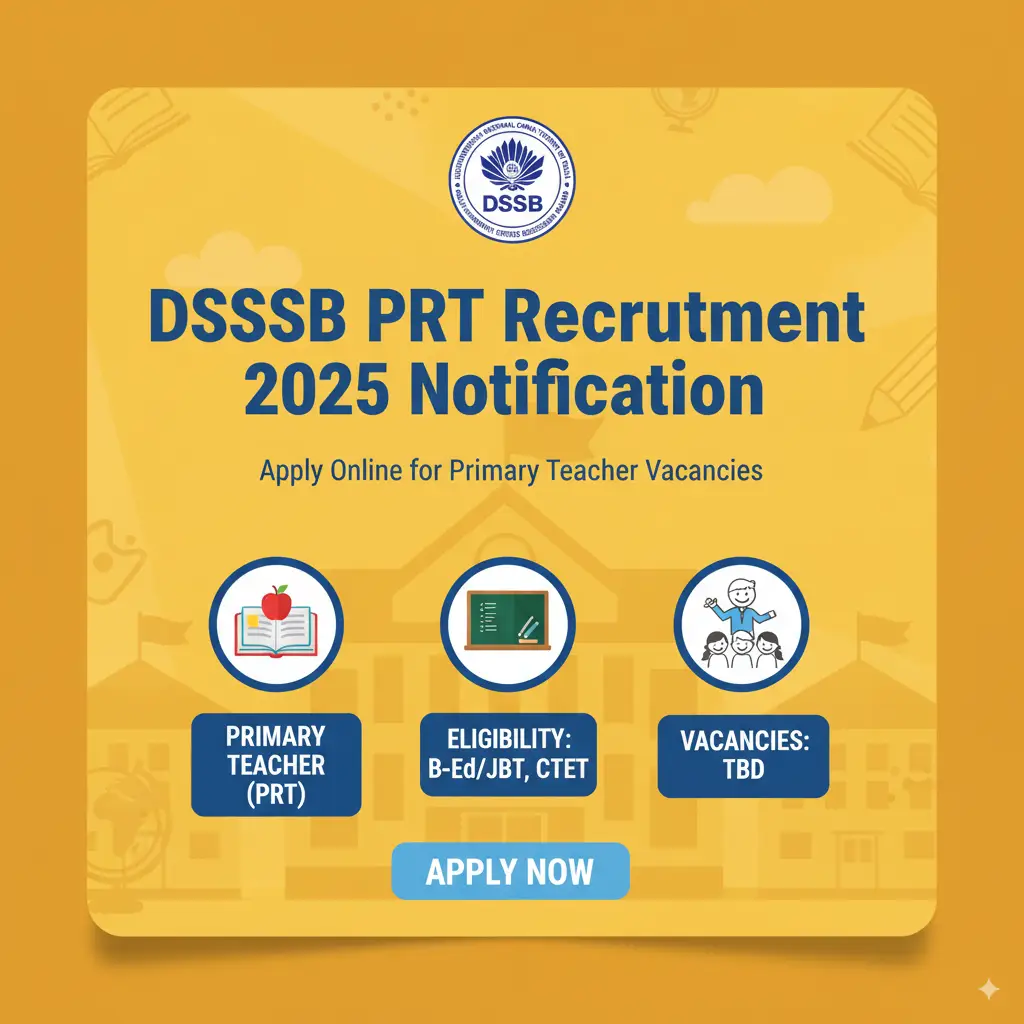 DSSSB PRT Recruitment 2025 DSSSB PRT Recruitment 2025 Online Form – Apply for 1180 Teacher Vacancies