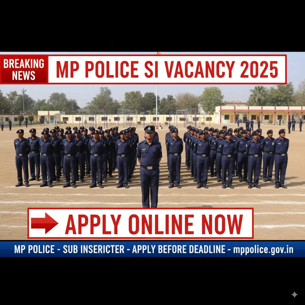 MP SI Vacancy 2025 latest news – Police Sub Inspector cadets in uniform, training ground background