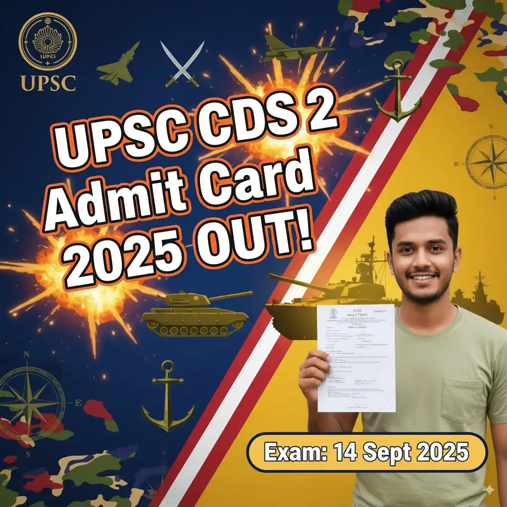 UPSC CDS 2 Admit Card 2025 UPSC CDS 2 Admit Card 2025 banner showing ‘Admit Card Out’ and exam date.